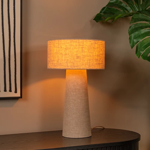 Lucide LEEROY - Tafellamp - Ø 30 cm - 1xE27 - Taupe - sfeer 1
